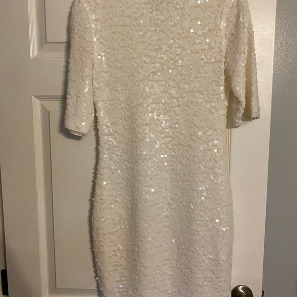 BCBG Maxazria Sequin White 3/4 Sleeve Dress - Picture 2 of 4